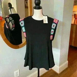 NWT Black Shirt with Crochet Knitted Sleeves